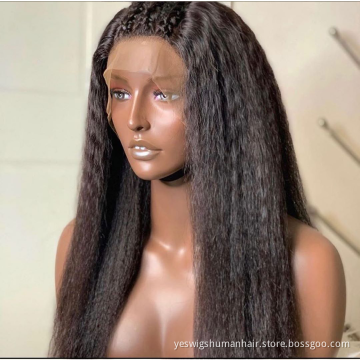 Transparent Hd Full Lace Front Human Hair Wig Cheap Kinky Straight Raw Peruvian Virgin Yaki Human Hair Lace Frontal Wig Vendor